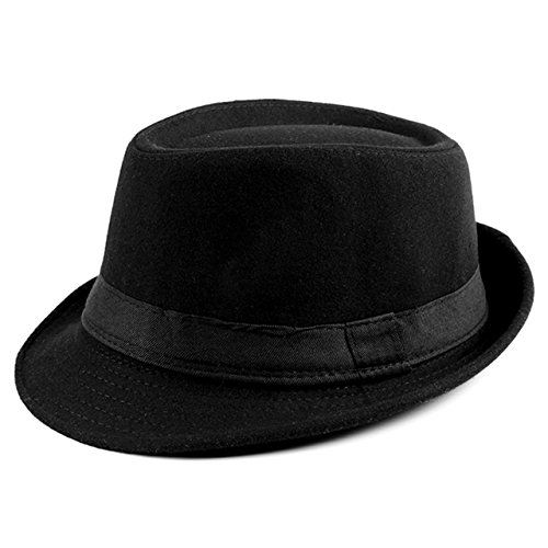 Unisex Classic 20s Trilby Fedora-Hat with Black Band Fashion Casual Jazz Wool Cap (Black)