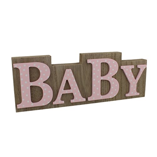 Petit Cheri' MDF Plaque Wood & Pink Polka Lettering "Baby"
