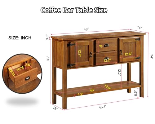 Farmhouse-Sideboard-Buffet-Cabinet-Kitchen-Sideboard-Cabinet-with-Storage-Drawers-and-Bottom-Shelf-for-Entryway-Hallway-Foyer-Table-Cupboard-Coffee-Bar-Cabinet-48-Brown Farmhouse Sideboard Buffet Cabinet Kitchen Sideboard Cabinet with Storage Drawers and Bottom Shelf for Entryway Hallway Foyer Table Cupboard Coffee Bar Cabinet 48 Brown
