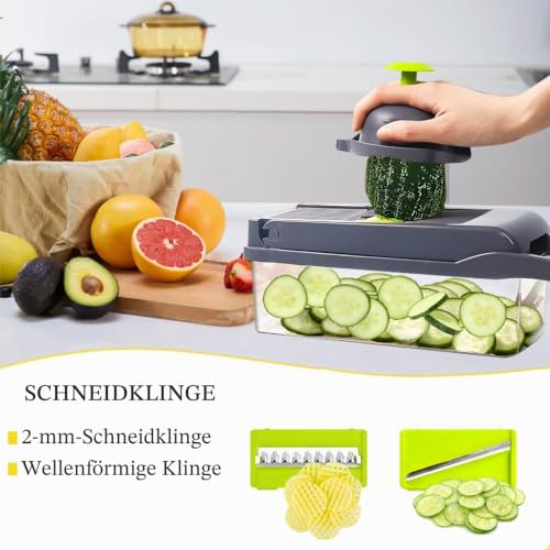 Foto von Toskope Gemüseschneider, 16 in 1 Gemüsehobel, Gemüse Schneider mit 7 Auswechselbaren Klingen, Vegetable Chopper für Kartoffeln, Karotten und Zwiebeln, Grau