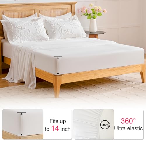 Image of 7 Pieces Flower Comforter Set for All Seasons White Floral Tufted Boho Bedding Set Queen Size Farmhouse Bed in A Bag as Gifts with Comforter Sheets Pillowcases Shams