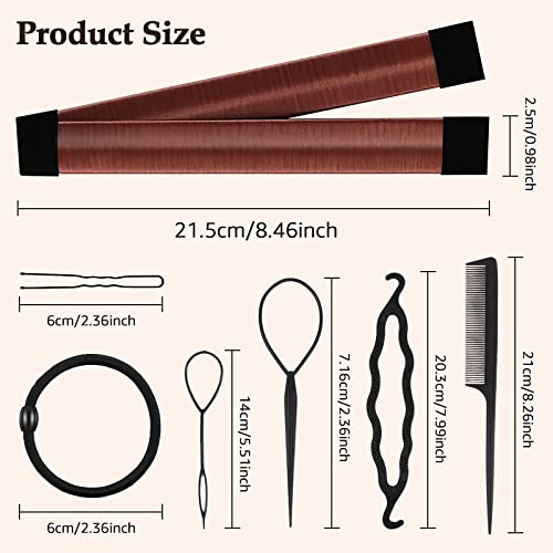 Magic Hair Bun Maker Donut 2 Pcs - French Twist Hair Styling Tool Snap Roll, Hair Bun Accessories With 20 Hair Bobby Pins, 5 Elastic Bands And 4 Pony Hair Tool For Women Kids & Short Thin Hair (Brown) #TOP1