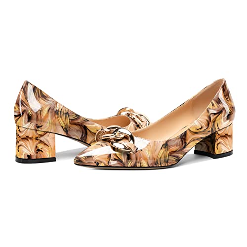 Mettesally Women's Block Heel Pumps Pointed Toe Mid Heels Heeled Pumps Low Heels with Metal Chain Dressy Wedding Party Shoes4