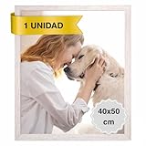 MARCOFOTO Marco de Fotos 40x50 cm Blanco Rústico Portafotos de Pared en MDF con Plexiglas - Ideal para Diplomas, Pósters y Fotografías - Decoración Hogar y Oficina