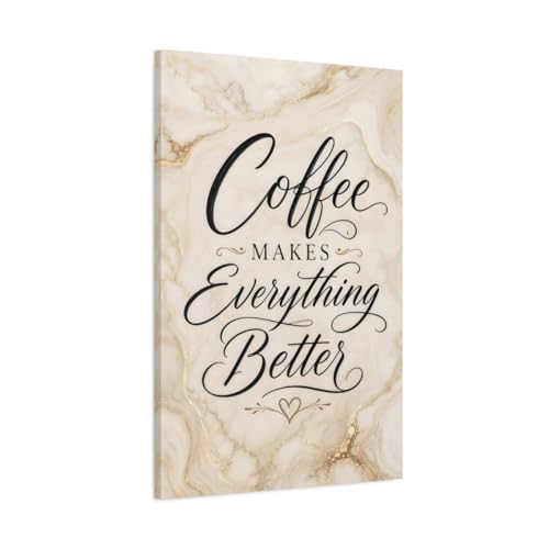 Toile beige et or humour café pour cuisine 60x90 cm