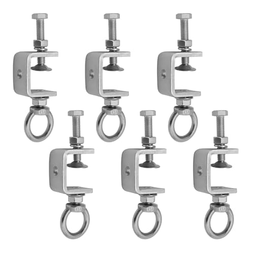 Saihisday 1' 25mm C-Clamps, 6PCS Stainless Steel Beam Clamp with M8 Stainless Steel Screw Ring...