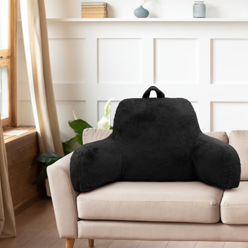 xffzroom Reading Pillow for Sitting in Bed Adult, Standard Reading Pillow with Memory Foam, Back Pillow for Bed Sitting Up with Extend Arms, Black