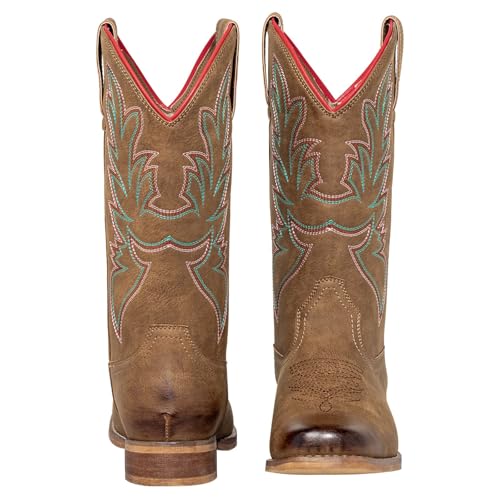 J's.o.l.e Square Toe Cowboy Boots for Women Wide Calf Pull On Fashion Embroidered Western Cowgirl Boots2