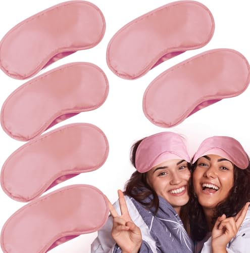 6 Pack Blindfold Eye Mask Cover Sleep Mask for Party Games Travel Sleep Team Build Party Supply with Adjustable Strap for Women Men Kids, Pink