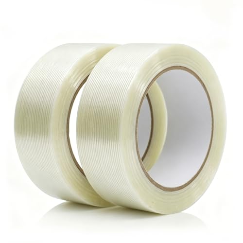 Image of Heavy Duty Clear Packing Tape, 2 Inch x 35 Yards 2 Rolls Strapping Tape, 5.5 Mil Reinforced Fiberglass Tape for Heavy Carton Sealing, Transparent Filament Tape for Bundling and Shipping