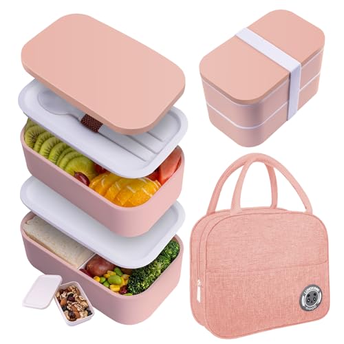 Healfyya Bento Box with Lunch Bag Microwavable All-in-One Meal Prep Compartment Lunch Containers