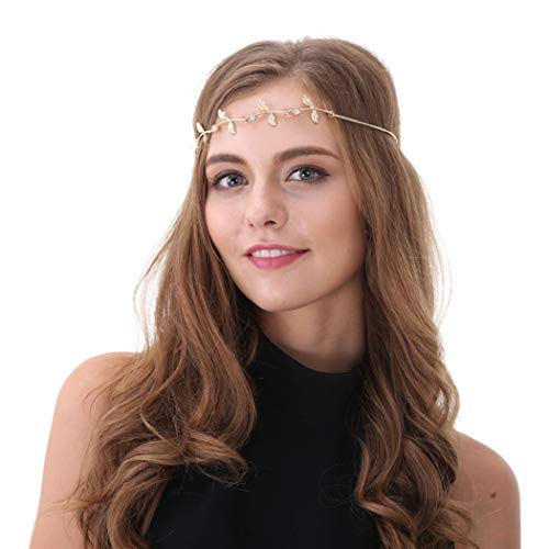 Edary Gold Leaf Headband Rhinestones Wedding Headpieces Crystal Hair Chain for Women and Girls.