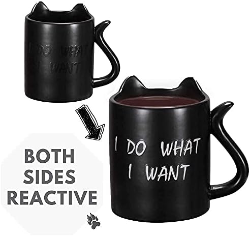 Onebttl Neko Cat Mug with Thermal Effect - 340ml/11.4oz - Ceramic - Cat Design - I Do What I Want - Ich Mache was Ich Will Gift