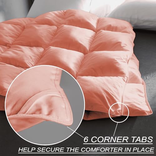 Image of Full Size Comforter Set - All Season Down Alternative Bedding Comforter Set - Quilted Duvet Insert with Corner Tabs - Box Stitched Blanket - Breathable, Soft - Peach