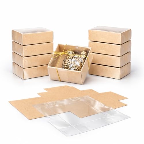 novamem since 2024 Premium Kraft Gift Boxes with Clear Window - 25 Pack Small Favor Boxes for Elegant Gift Packaging, Jewelry, Candy & Small Business (2.76 x 2.76 x 1.18 in)