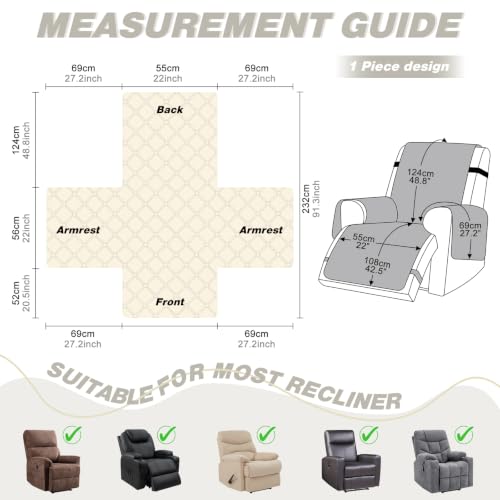 Image of TAOCOCO 100% Waterproof Recliner Chair Covers Reversible 22 inch, Off White