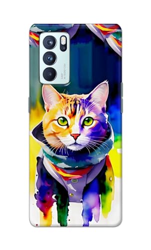 Image of Printed Hard Back Cover for Oppo Reno6 Pro 5G Back Cover (Coloured Cat) -190724(EA)