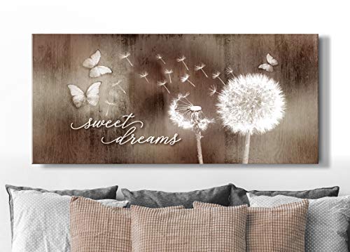 Sense Of Art| Sweet Dreams Dandelion Wall Art | Master bedroom wall decor| Large wall decor| Above bed wall decor for bedroom| Signs for bedroom (Brown, 42x19)