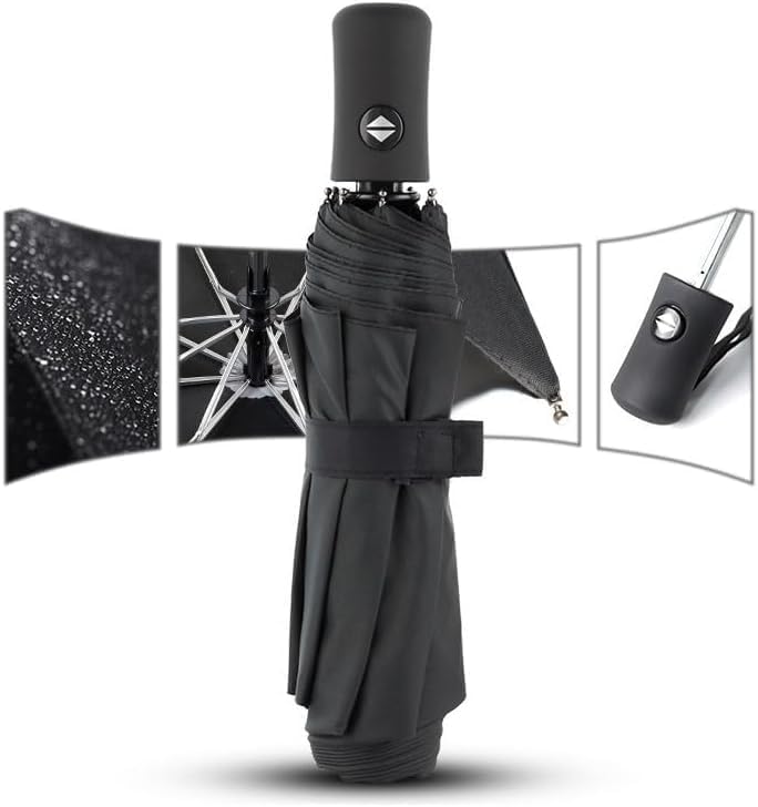 Jouis Şemsiye Otomatik Katlanır 8 Telli aç-kapa otomatik-şemsiye çantalı, teflon kaplama, rüzgar geçirmez küçük hafif kompakt seyahat golf şemsiyesi - Görsel 3