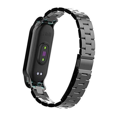 Pulseira de substituição compatível com Xiaomi Mi Band 5, pulseira de metal de aço inoxidável com fi