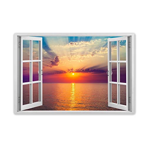 Tableaux de Paysage-Fausse Fenêtre Tableau Décoration Murale Salon-Plage de la mer des nuages ​​noirs Image sur Toile-Impression sur toile Nature 20x30cm(8x12in)Sans cadre