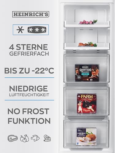 Heinrich´s Gefrierschrank 161L Volumen, Freezer, No-Frost Schutz, 3x Gefrierschubladen, 2x Schubfächer, LED-Display, wechselbarer Türanschlag, Alarmfunktion, Temperatur: -14°C~-22°C, Heinrich´s (weiß)