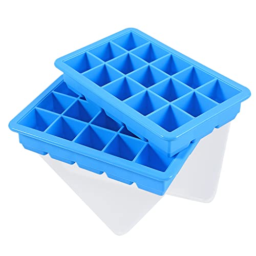 LessMo 2 Piezas Bandeja Grande, Silicona para Cubitos de Hielo de con Tapa, Apilables y Que Ahorran Espacio, Certificación LFGB Sin BPA para Bebidas y Alimentos para Bebés 3-azul