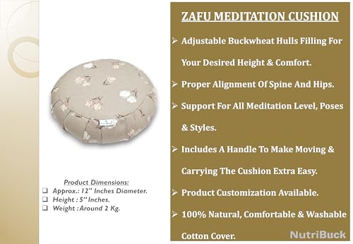 Image of Buckwheat ZAFU Meditation Cushion Filled with Buckwheat Hulls (URBAN BEIGE)