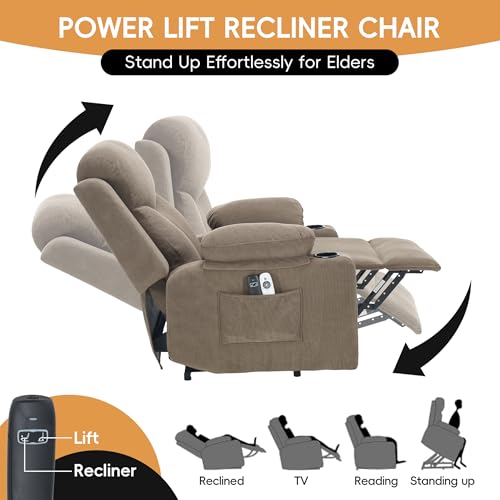 Image of Power Lift Recliner Chair for Elderly with Massage and Heat,Recliner Chairs for Adults with Remote,Electric Lift Chair with Side Pockets,USB & Type-C Ports for Living Room (Coffee Brown)