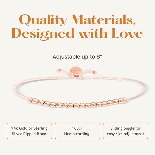 Lucky Feather Sweet 16 Gifts for Girls; 16th Birthday Bracelet Gift Idea for 16 Year Old Girls Available in 14K Gold, Rose Gold, or Silver Dipped Beads on Adjustable Cord | 16th birthday gifts for girls2