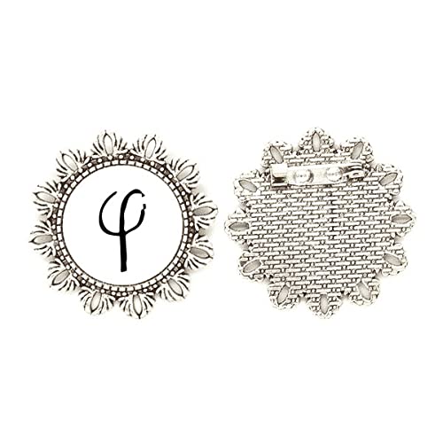 Broche de alfabeto griego negro de plata para renovar ropa básica