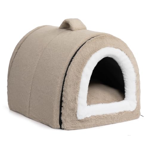 Hollypet Cuccia per Gatti e Cuccioli, Letto in Peluche Pieghevole 2 in 1 per Animali Domestici, Accogliente e Morbido Cuccia per Interni & Esterni, Marrone Chiaro