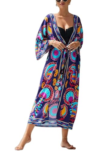 Image of Women's Kimono Cover Up Long Beach Dress Swimsuit Cover Ups Colorful Cardigan Lightweight Robe for Swimwear