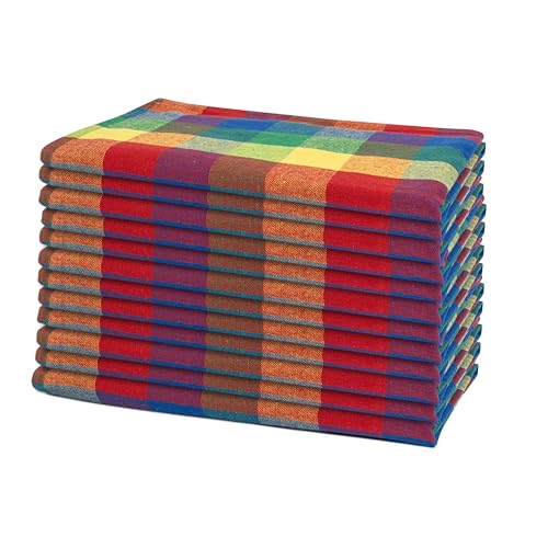Multicolor Rainbow Cloth Dinner Napkins - 12 Pack, 100% Cotton, 20\"x20\" Colorful Cotton Dinner Napkins for Parties and Events - Checkered Multicolor Napkins