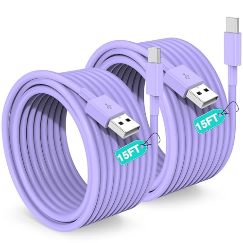 Image of Extra Long USB C Cable Fast Charging 15FT, [MFi Cerytified] Long USB A to USB C Cable for iPhone 16 15 Charger Cord 5m,Type C Cable C Charger for iPhone 16 15 Pro Max /16 15 Plus /iPad /Samsung (Purple)
