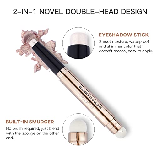 Lokfar Eye-Shadow Stick Makeup Cosmetics Eye Brightener Stick, Rotatable Cream Eye Shadow Pencil, Glitter Shimmer Eyeshadow Stick With Soft Brush For Eye Makeup (02# Light Gold Shimmer) #TOP2