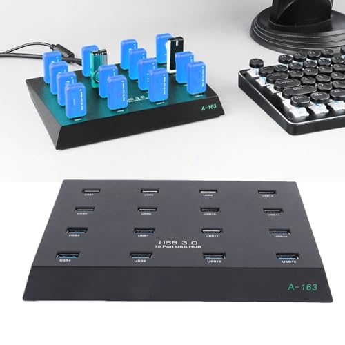 Jectse Hub USB 3.0 de 16 Puertos, Concentrador Duplicador USB de 5 Gbps con Protección contra Sobrecorriente para Lector de Tarjetas de Disco Micro Tarjeta de Almacenamiento (Enchufe de la UE)