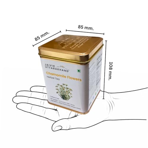 Image of Jaivik Uttarakhand - Chamomile Herbal Tea (56.7 g), Natural, Caffeine-Free Relaxing Brew, Antioxidant-Rich, De-stressing, Promotes Good Sleep, Pack of 1 Tin Box