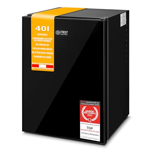 TZS First Austria Mini Frigo de Chambre 40L - Petit Frigo Pratique et Compact - Idéal pour Chambre, Bureau, Dortoir - Mini Frigo Économique en Énergie, Éclairage LED, Noir