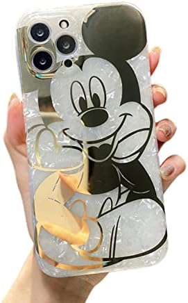 Threesee for iPhone 14 Pro Cartoon Case,Cute Mickey Mouse Luxury Electroplate Edge Bumper Soft TPU Protective Women Girls Cover Case for iPhone 14 Pro 6.1 inch