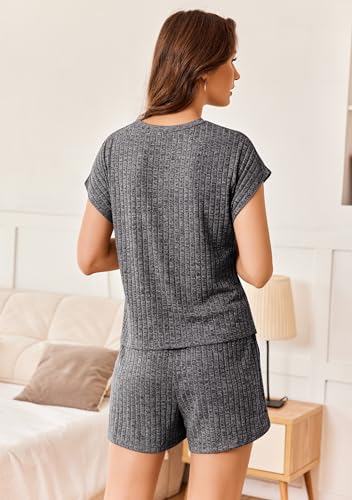 Ekouaer Pajamas Set for Women 2 Piece Pjs Ribbed Knit Lounge Set Cap Sleeve Loungewear Sleepwear S-XXL4