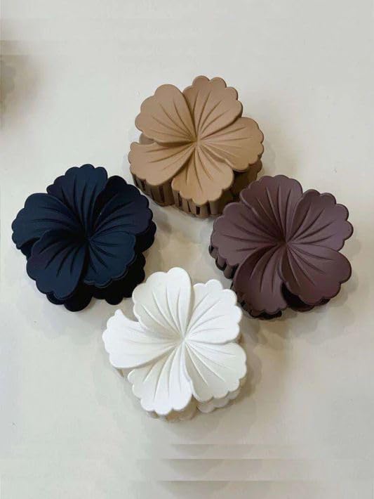 Flower Hibiscus Hair Claw Clutcher Clip for Women Girls Viral Trending Flower Hair Clips Acrylic Hair Clips Korean Hair Accessories Gift for Girls (Pack of 4) by Kreasy-image-16