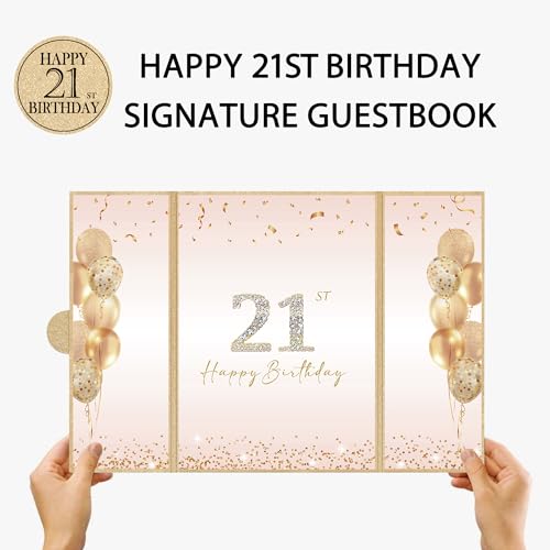 Image of DARUNAXY Champagne Happy 21st Birthday Alternative Signature Guest Book | 21st Birthday Party Decorations for Girls Women, Cheers to 21 Years Old Gifts 21 Birthday Signing Card Board Party Supplies