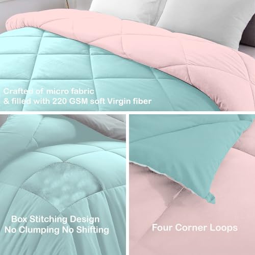 Image of AYKA Reversible Comforter 220 GSM Microfiber Reversible AC Comforter /Blanket for Winter /Quilt /Duvets for King Size Double Bed Comforter (90 * 100, Aqua & Peach)| TC - 220