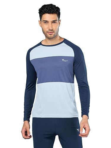 Image of TECHNOSPORT Men's Slim Fit Polyester Color Block Athleisure Crew Neck T-Shirt with Full Sleeve, Moisture Wicking and Quick Dry