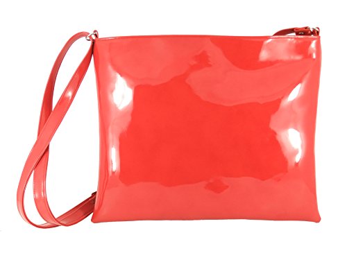 LONI Womens Hot Faux Patent Leather Shoulder Bag Cross-Body Bag Flat with Zip-Top