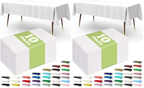 Image of Pureegg Plastic Table Cloth 20 Pack, 54 x 108 Inch Disposable Table Cloths for Party, Picnic and Wedding, Rectangle, White