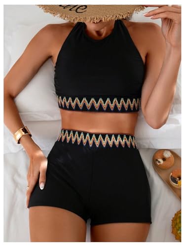 SweatyRocks Women's 2 Piece Swimsuit Halter High Waisted Bikini Bathing Suit Swimwear3