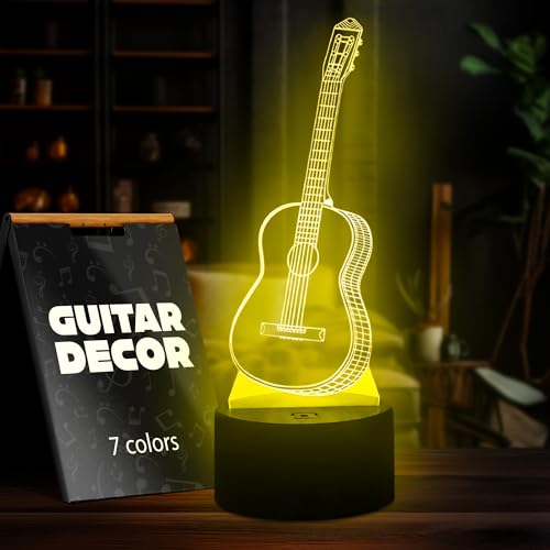 3D Illusion Night Light Lamp - Guitar Decor 3D Illusion Lamp with USB Port 7 Color Changing Lamp LED Night Light - Musical Lights Instruments Party Decoration Touch Lamp Gifts For Guitar Lovers