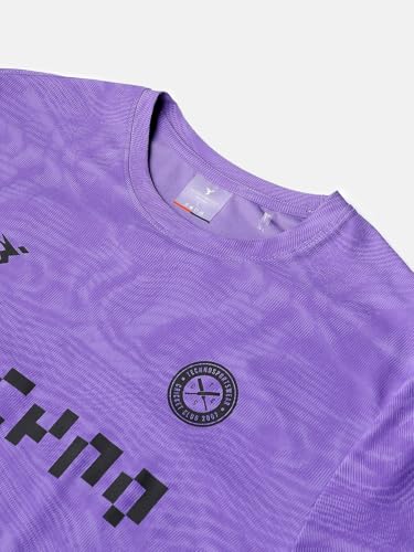 Image of TECHNOSPORT Men Cricket Fan T-Shirt IPL Printed Casual Sportswear Tee Typography Print Slim Fit Round Neck Short Sleeve Polyester Sports Tshirt for MenIPL MensJersey